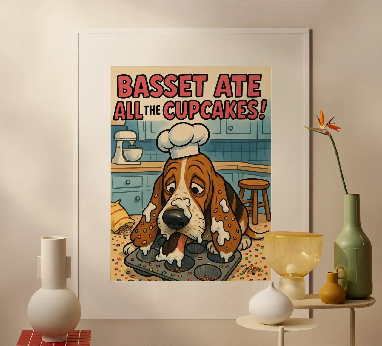 Meme divertente sul Basset poster con telaio in alluminio da Funny Humor Art