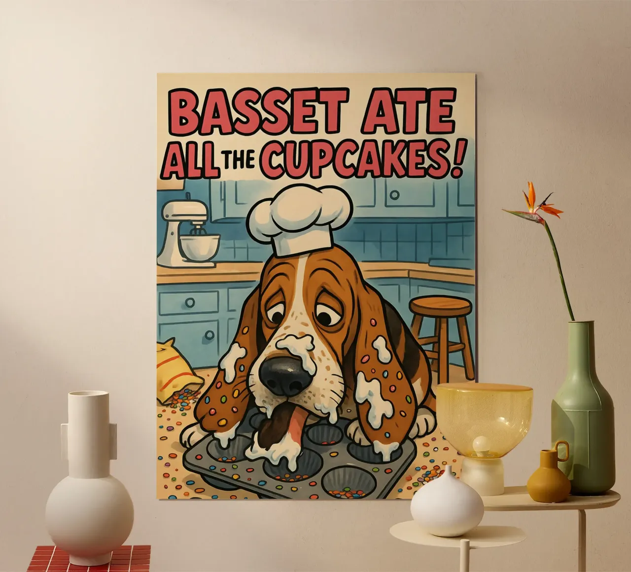 Meme divertente sul Basset poster con telaio in alluminio da Funny Humor Art