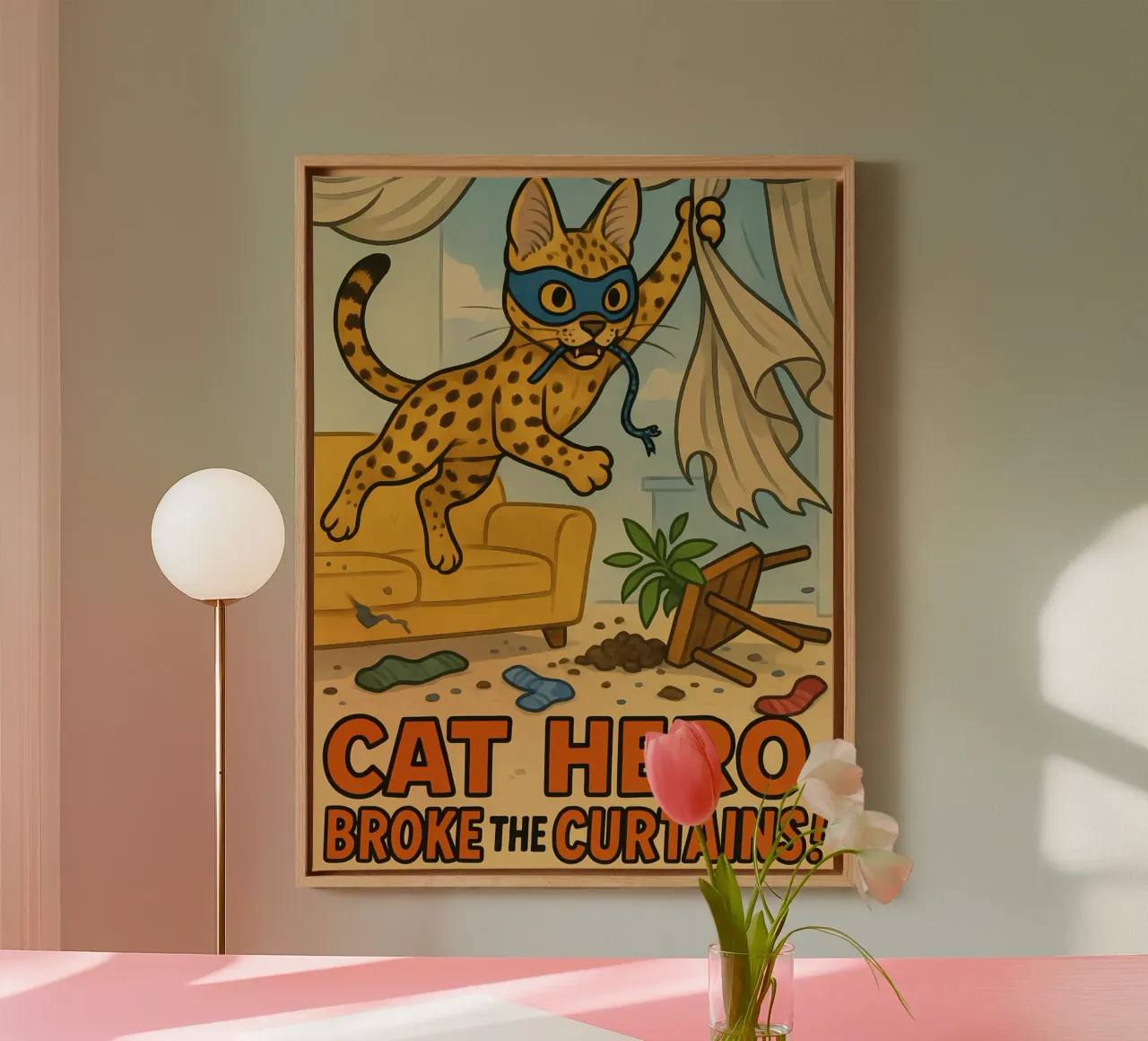 Funny Savannah Cat Meme canvas with Floater frame by Funny Humor Art