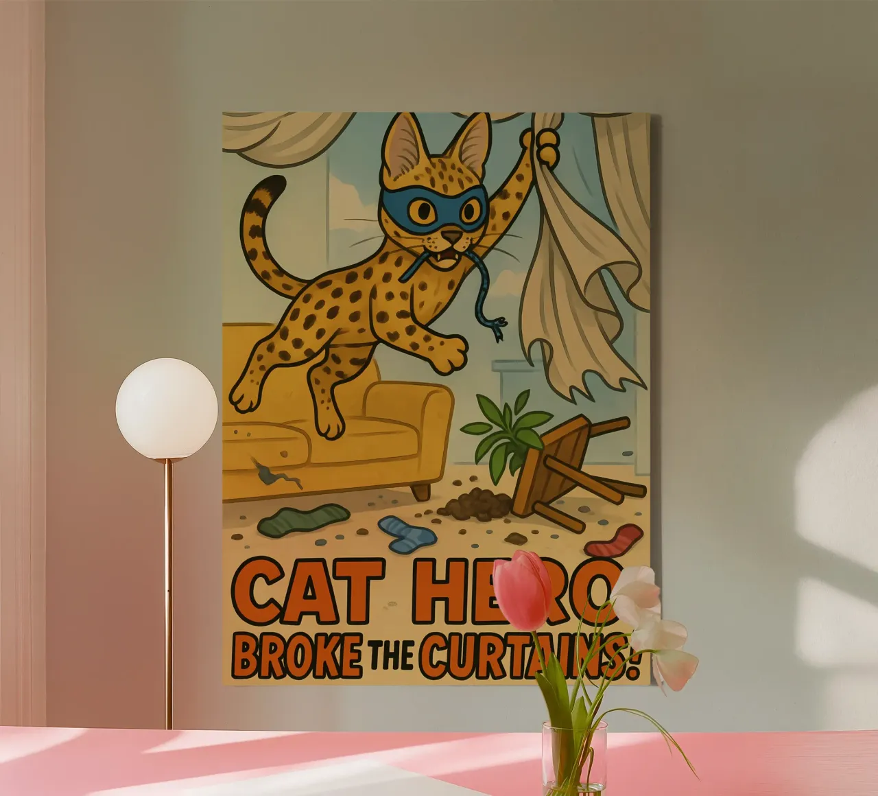 Funny Savannah Cat Meme canvas with Floater frame by Funny Humor Art