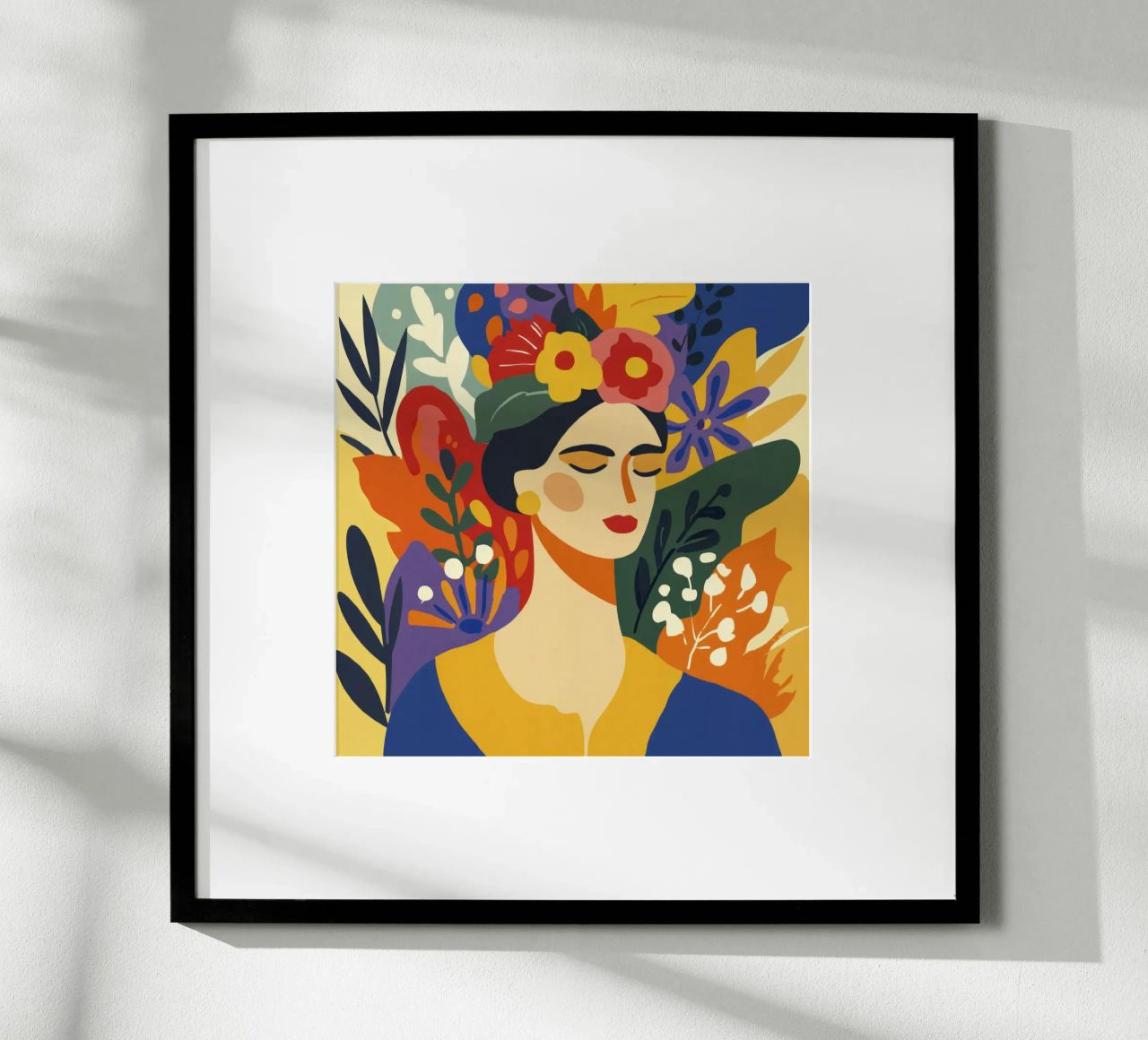 Moderne Frau aus der Jahrhundertmitte mit Blumenkrone, erdige Töne Poster von Modern Muse