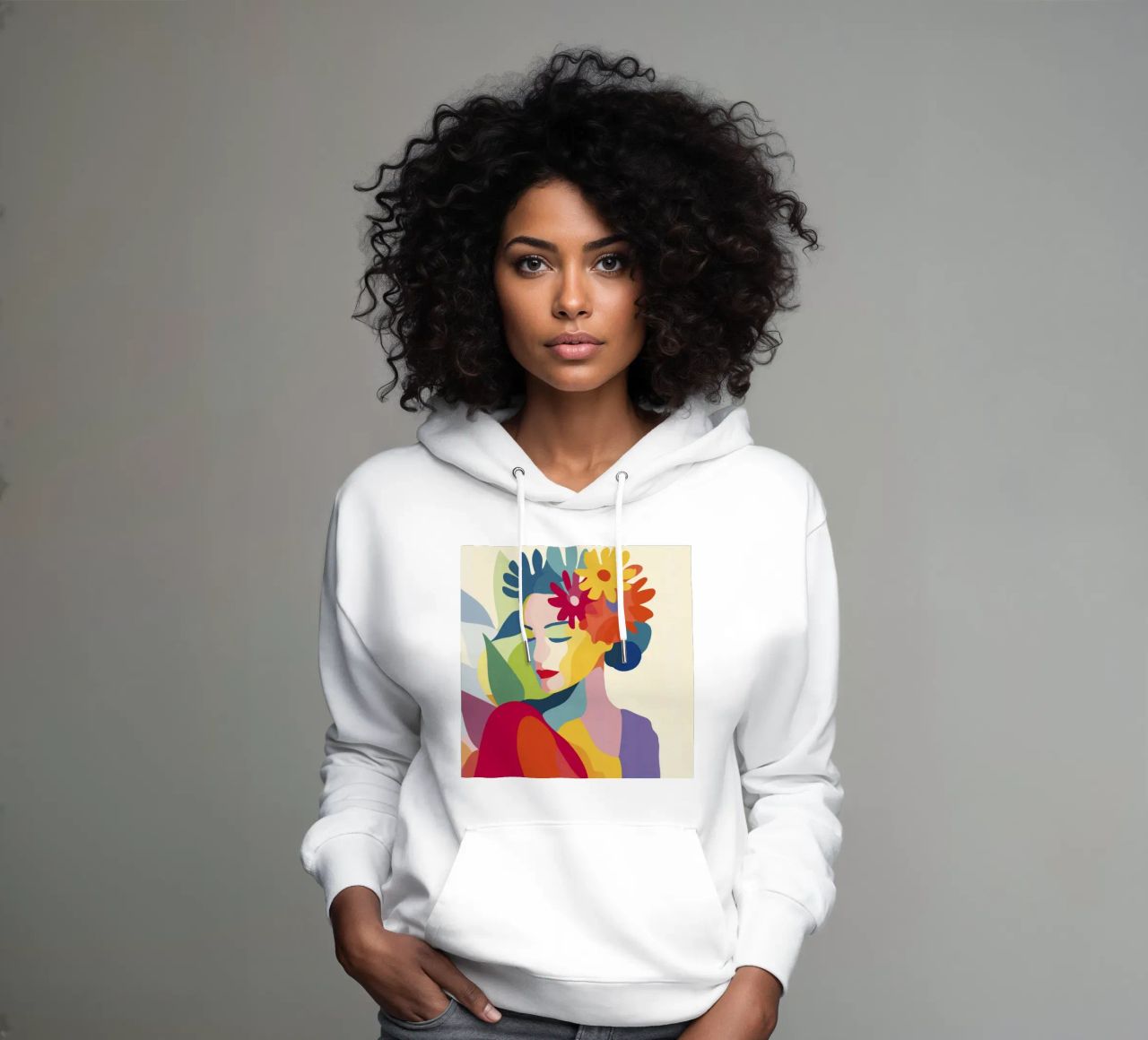Donna astratta moderna di metà secolo con corona floreale felpa con cappuccio da Modern Muse