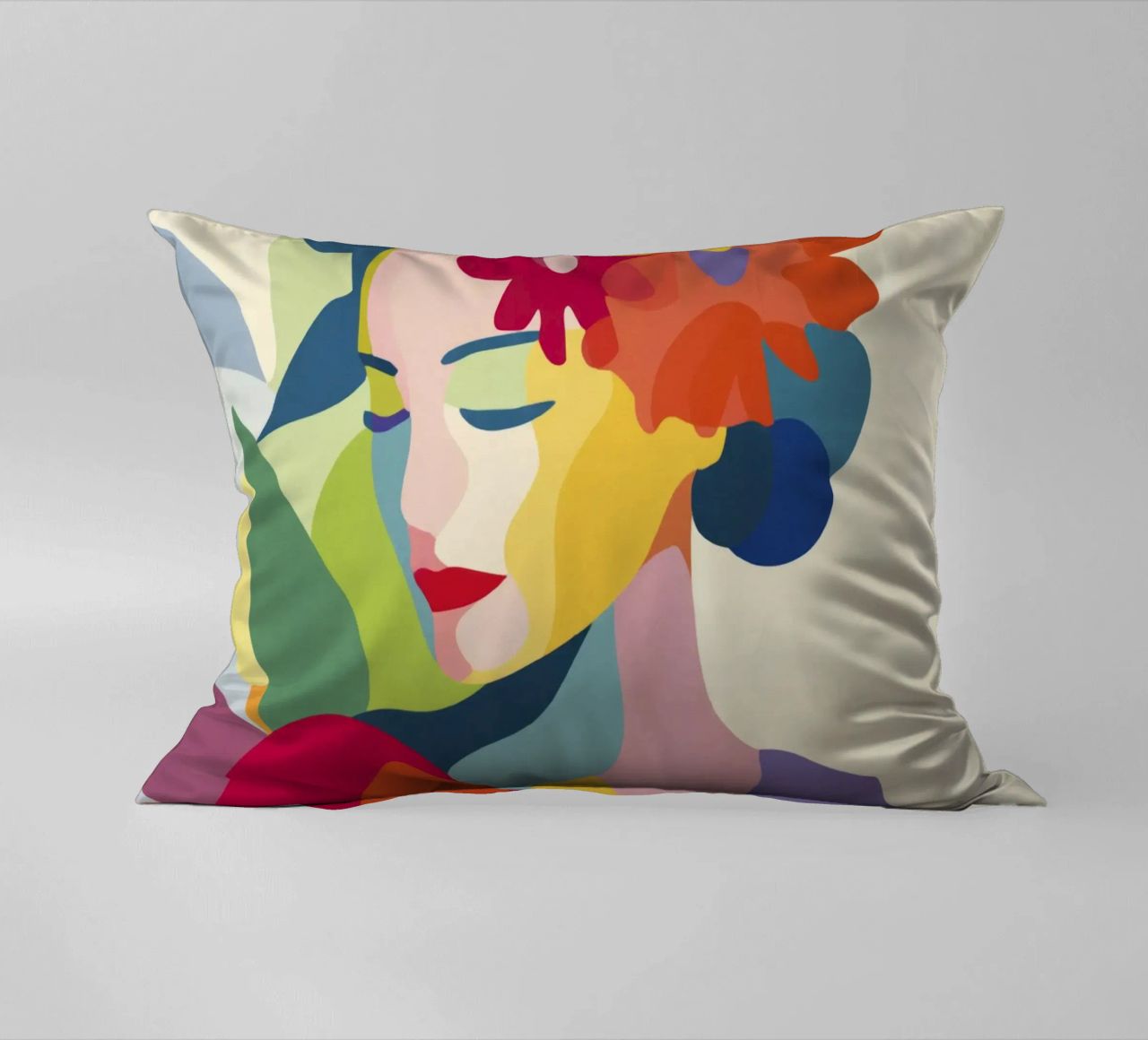 Donna astratta moderna di metà secolo con corona floreale cuscino da Modern Muse