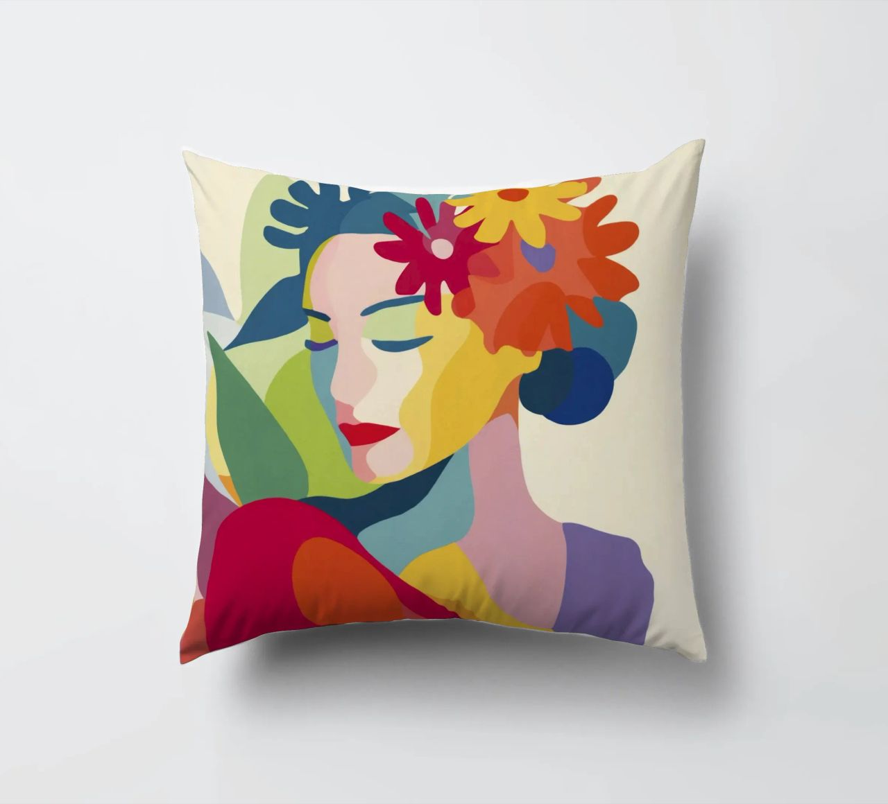 Donna astratta moderna di metà secolo con corona floreale cuscino da Modern Muse