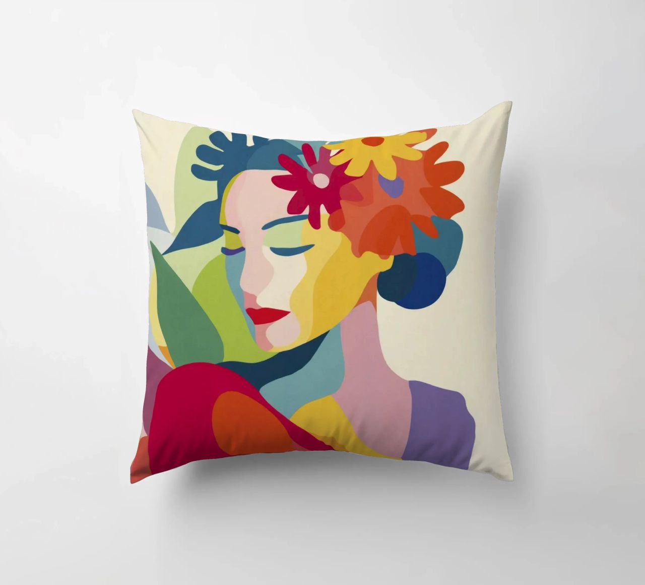 Donna astratta moderna di metà secolo con corona floreale cuscino da Modern Muse