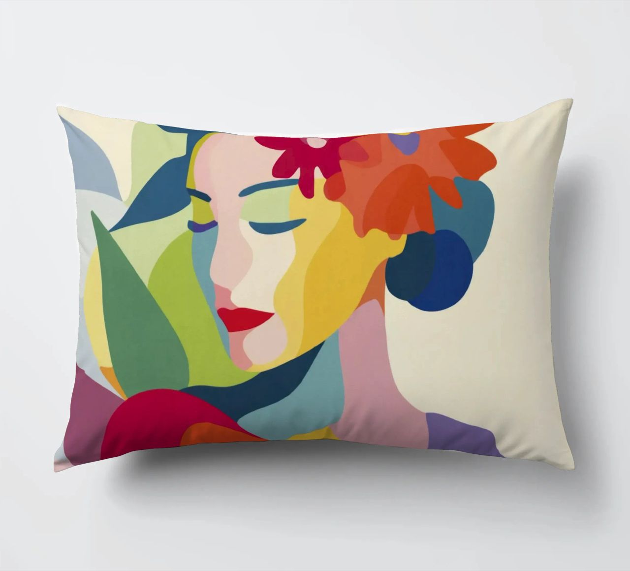Donna astratta moderna di metà secolo con corona floreale cuscino da Modern Muse
