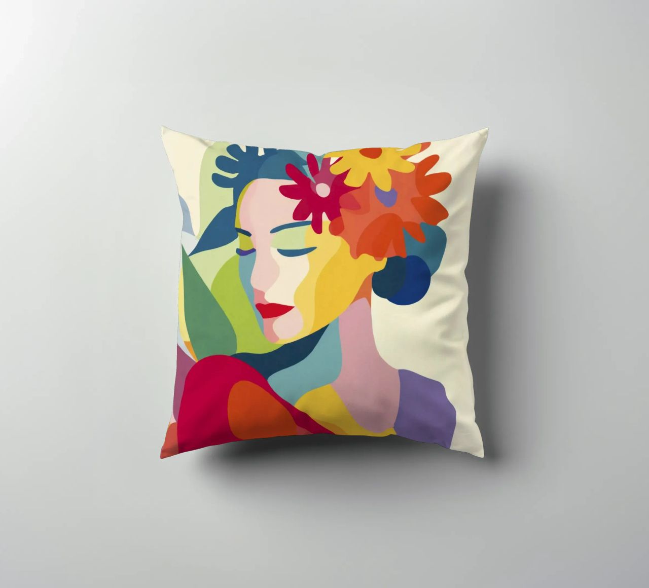 Donna astratta moderna di metà secolo con corona floreale cuscino da Modern Muse