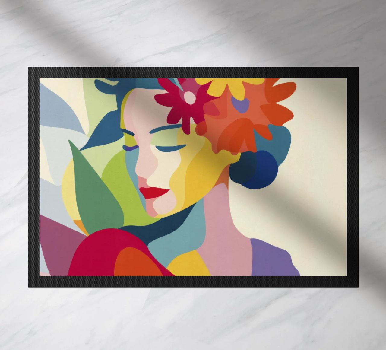 Donna astratta moderna di metà secolo con corona floreale zerbino da Modern Muse