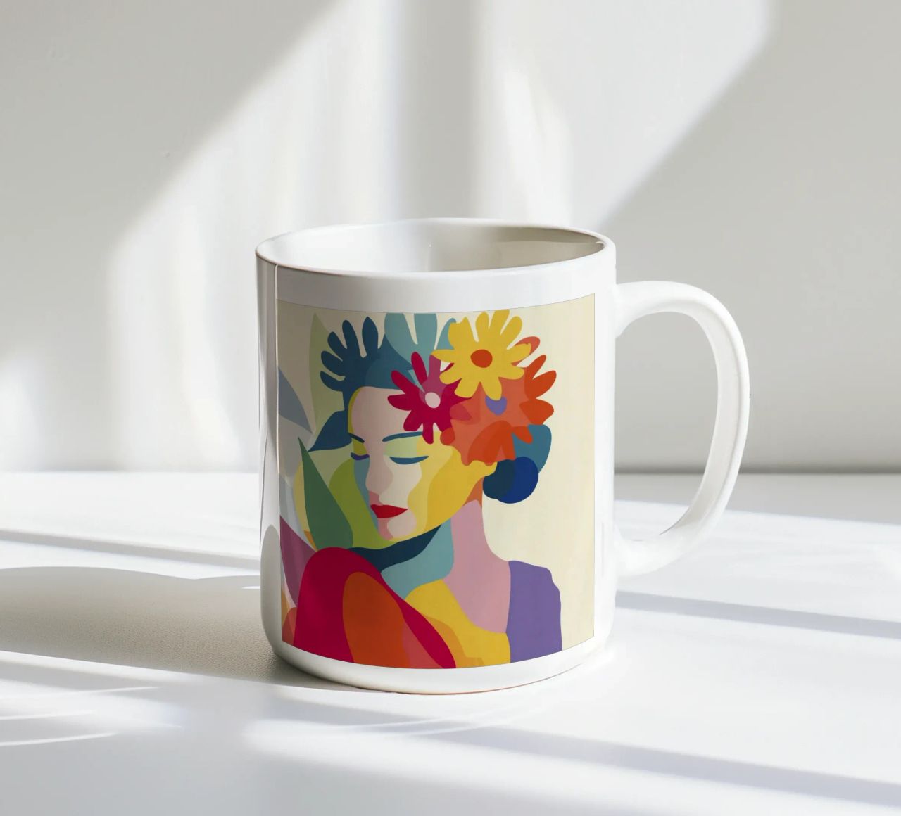 Donna astratta moderna di metà secolo con corona floreale tazza in ceramica da Modern Muse