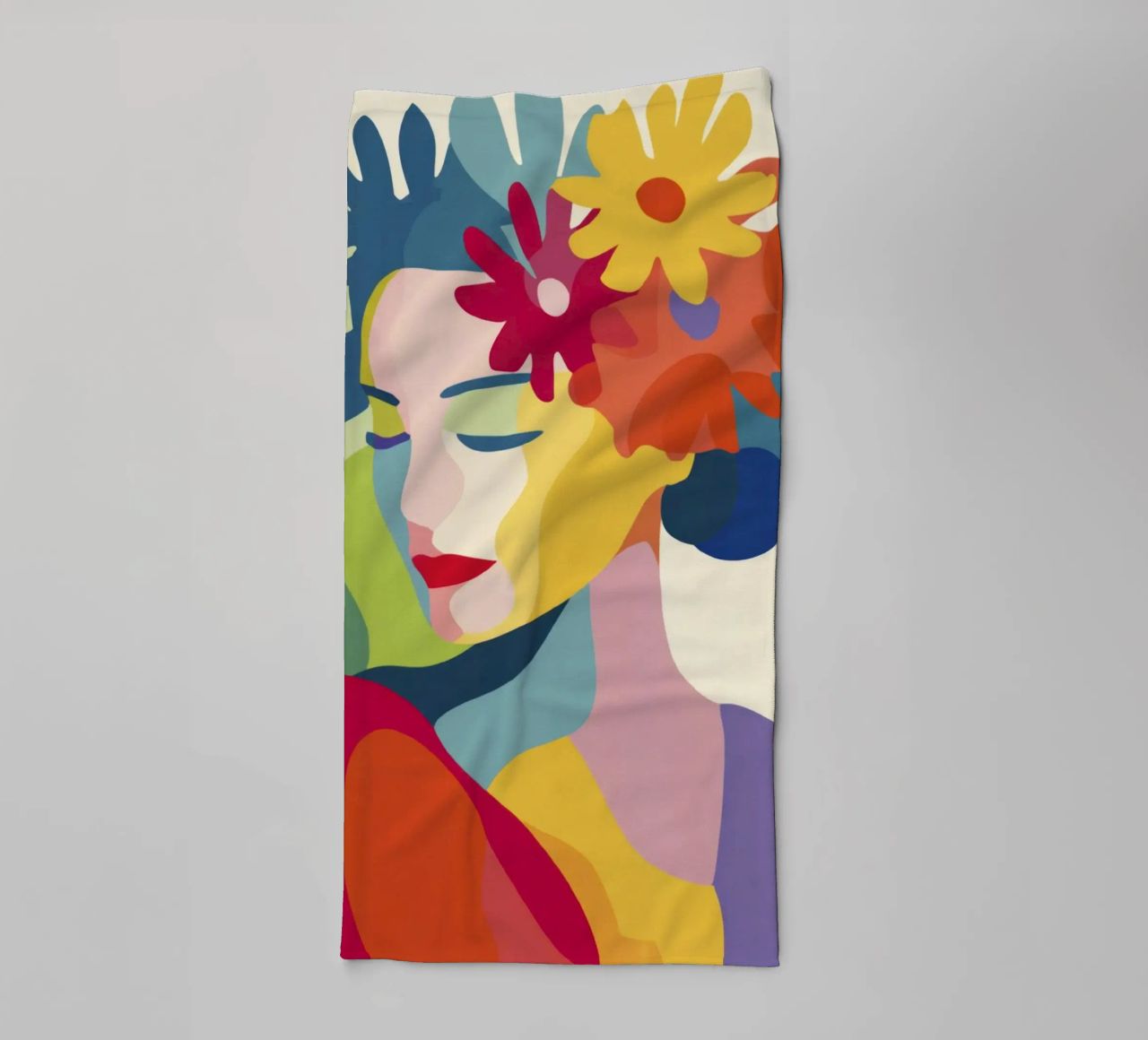 Donna astratta moderna di metà secolo con corona floreale asciugamano da bagno da Modern Muse