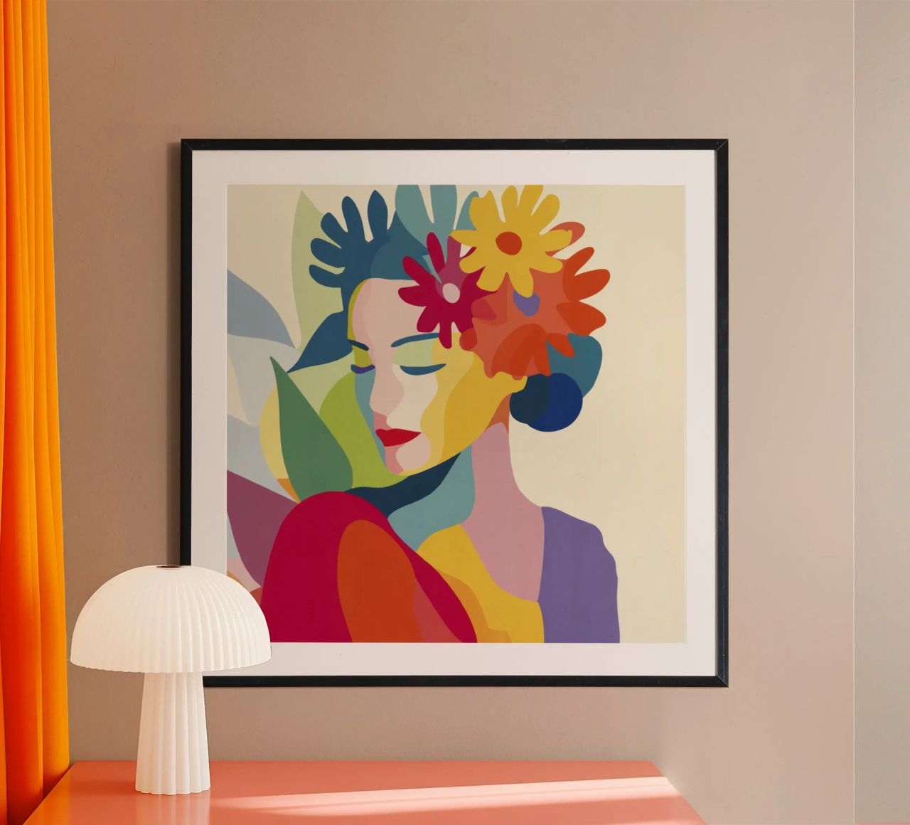 Donna astratta moderna di metà secolo con corona floreale poster da Modern Muse