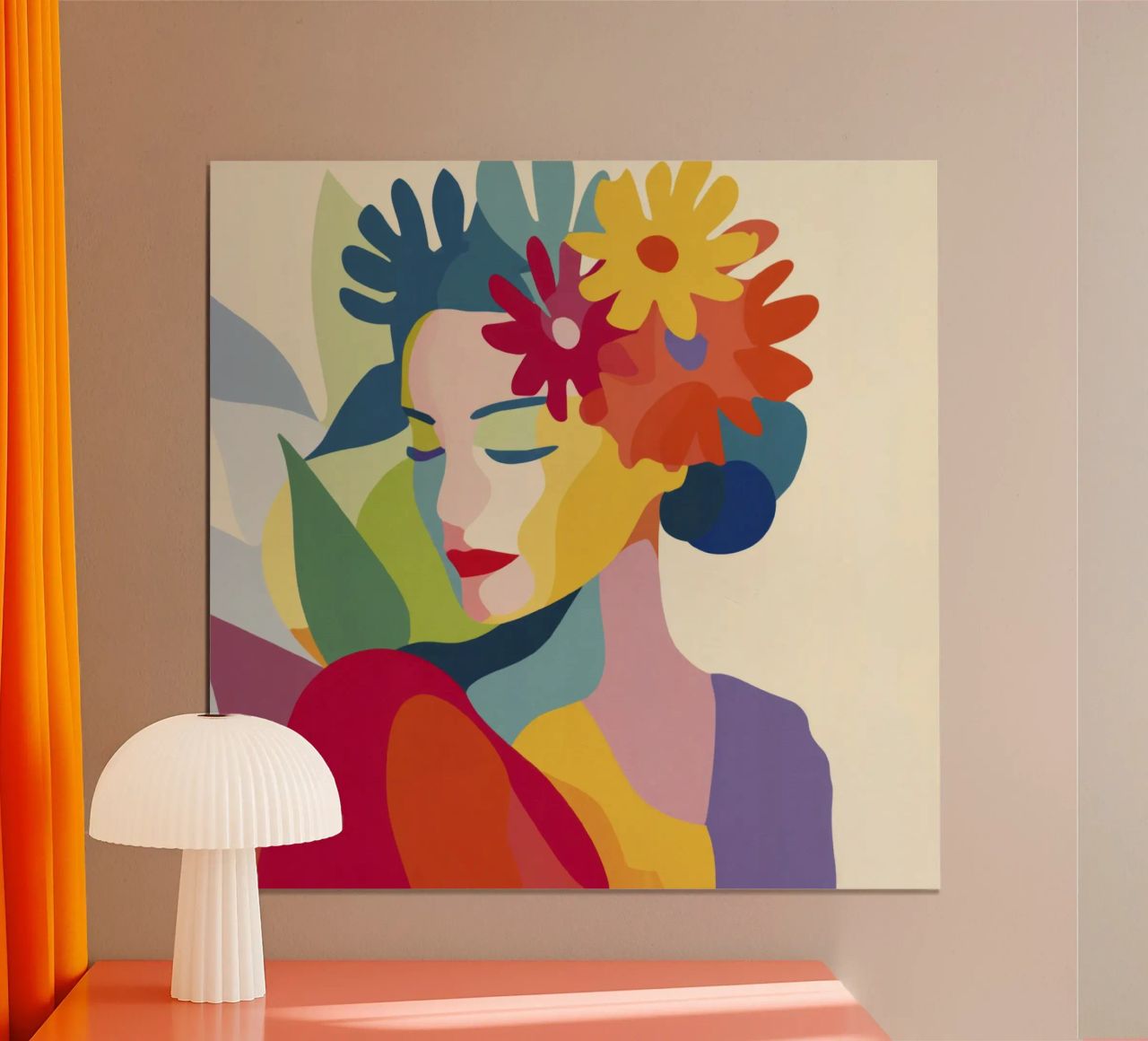 Donna astratta moderna di metà secolo con corona floreale poster da Modern Muse