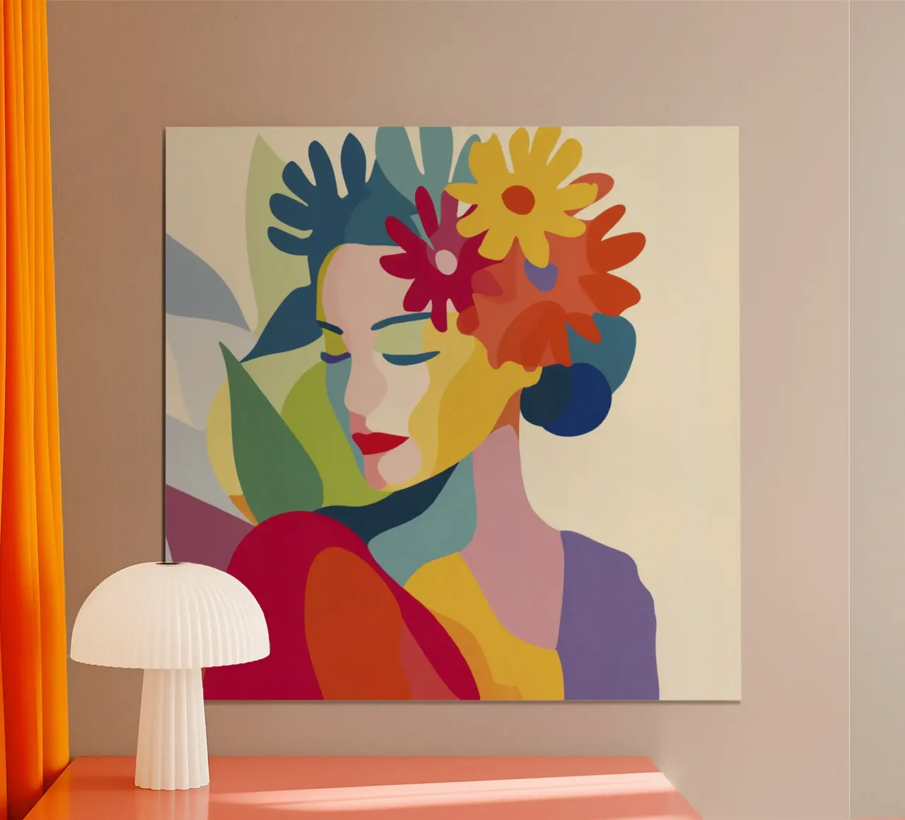 Midcentury Modern Abstract Woman with Floral Crown poster by Modern Muse