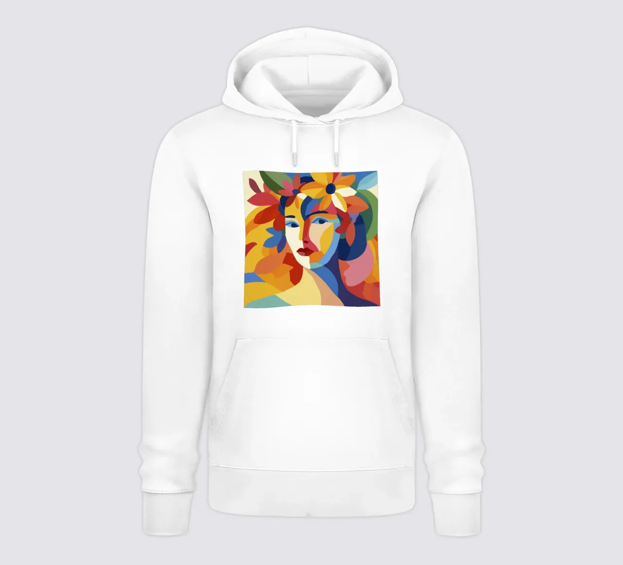 Donna Matisse moderna di metà secolo con corona e foglie floreali felpa con cappuccio da Modern Muse