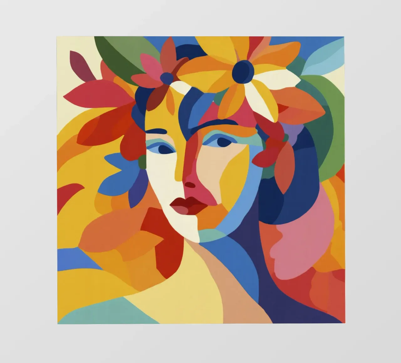 Donna Matisse moderna di metà secolo con corona e foglie floreali pellicola backlit da Modern Muse