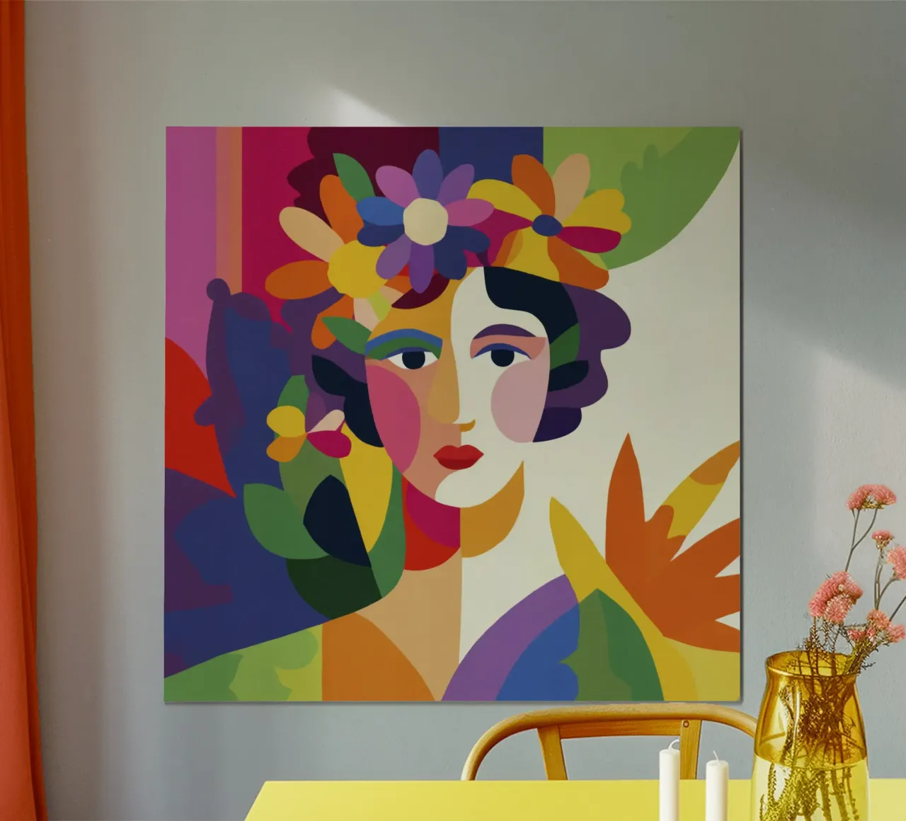 Mujer abstracta moderna de mediados de siglo con corona floral poster de Modern Muse
