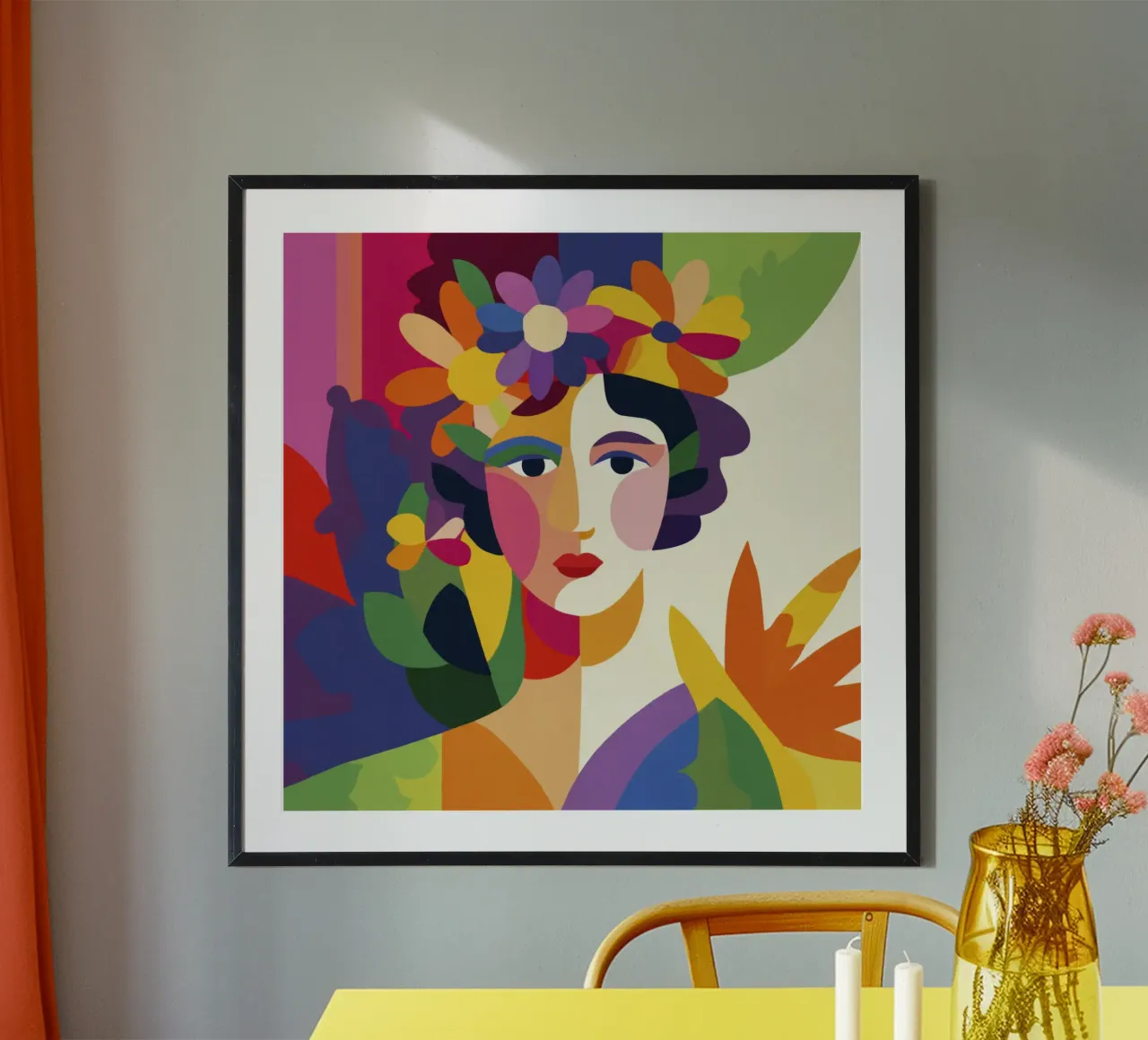 Mujer abstracta moderna de mediados de siglo con corona floral poster de Modern Muse