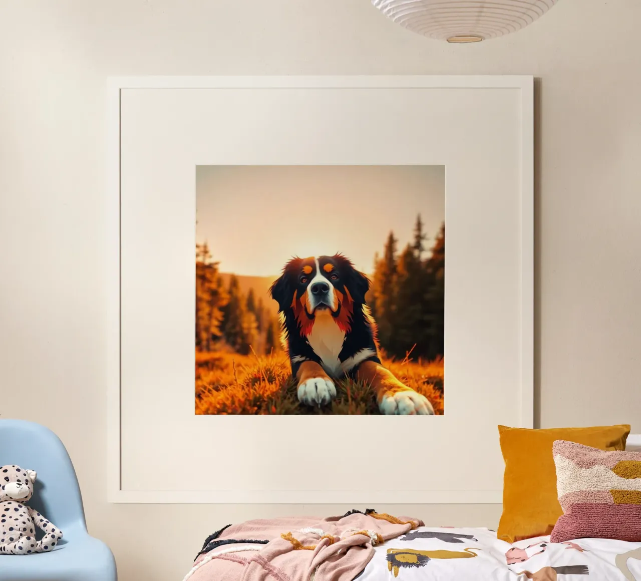 Bellissimo cane da montagna bernese #1 poster con telaio in legno da Yumis.Beargang.and.Me