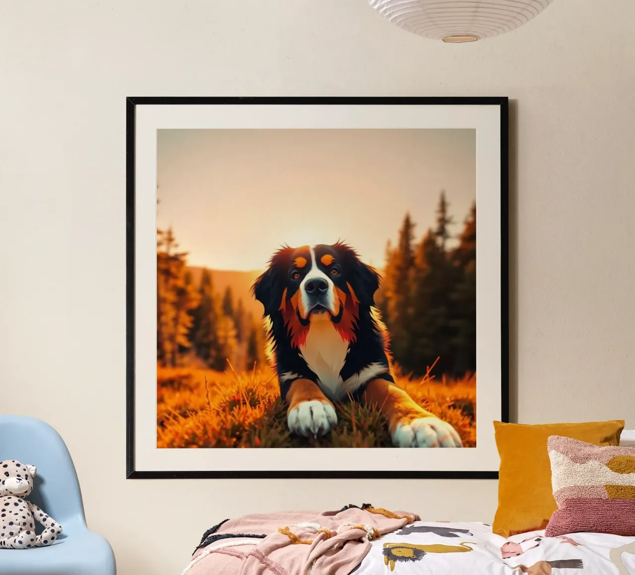 Bellissimo cane da montagna bernese #1 poster con telaio in legno da Yumis.Beargang.and.Me