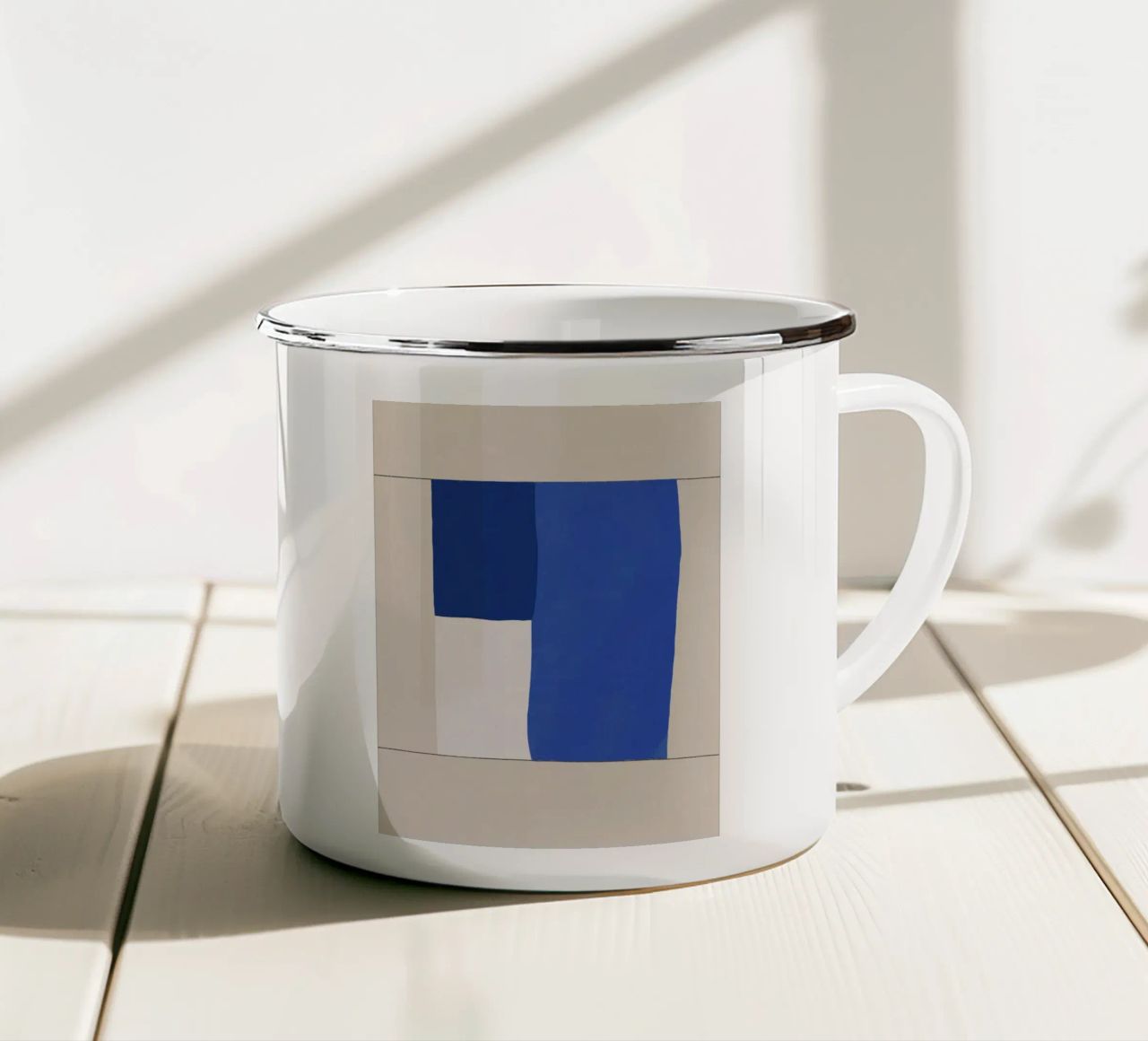 Blocco geometrico minimalista di metà secolo tazza in smalto da Little Dean
