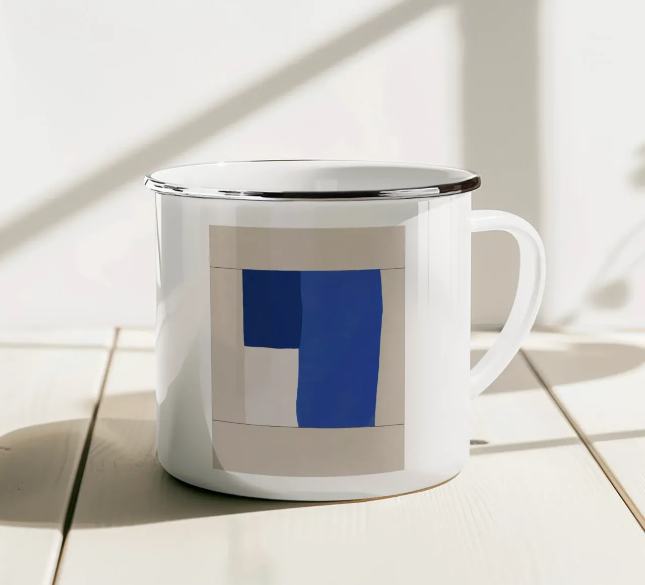 Blocco geometrico minimalista di metà secolo tazza in smalto da Little Dean