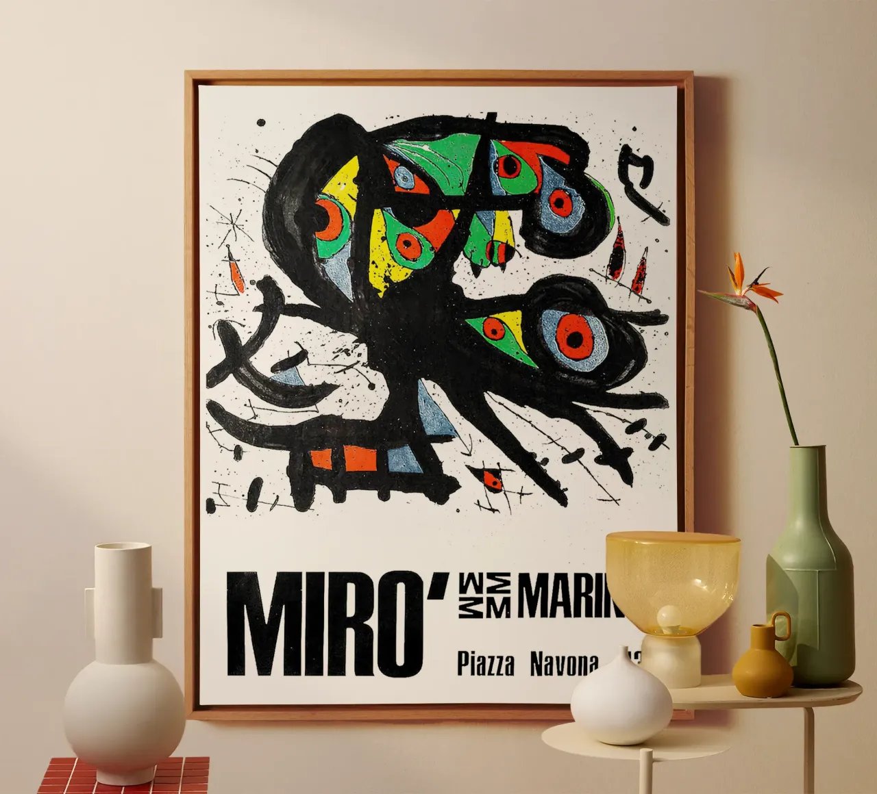 Joan Miro Tentoonstellingsaffiche piazza navona canvas met Baklijst van khanrosie