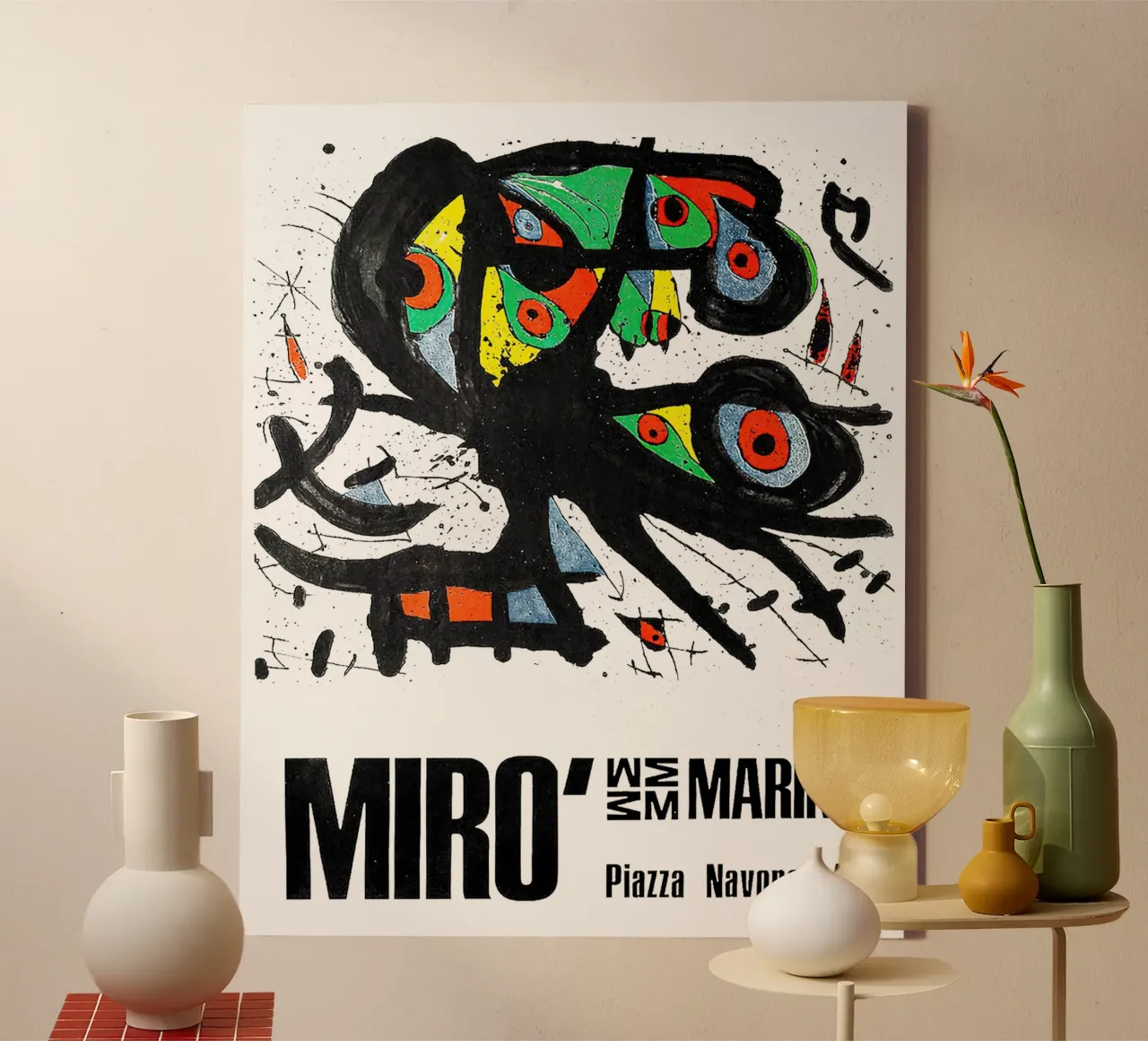 Joan Miro Tentoonstellingsaffiche piazza navona canvas met Baklijst van khanrosie