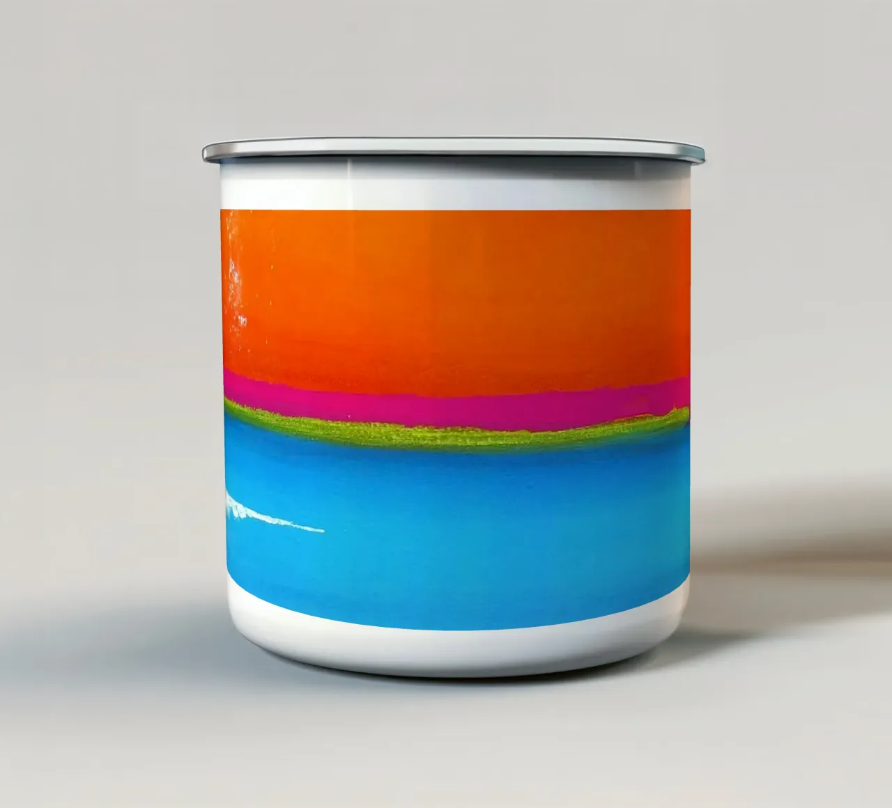 Una sera in riva al mare - Arte astratta arancione e blu tazza in smalto da Petra Lang