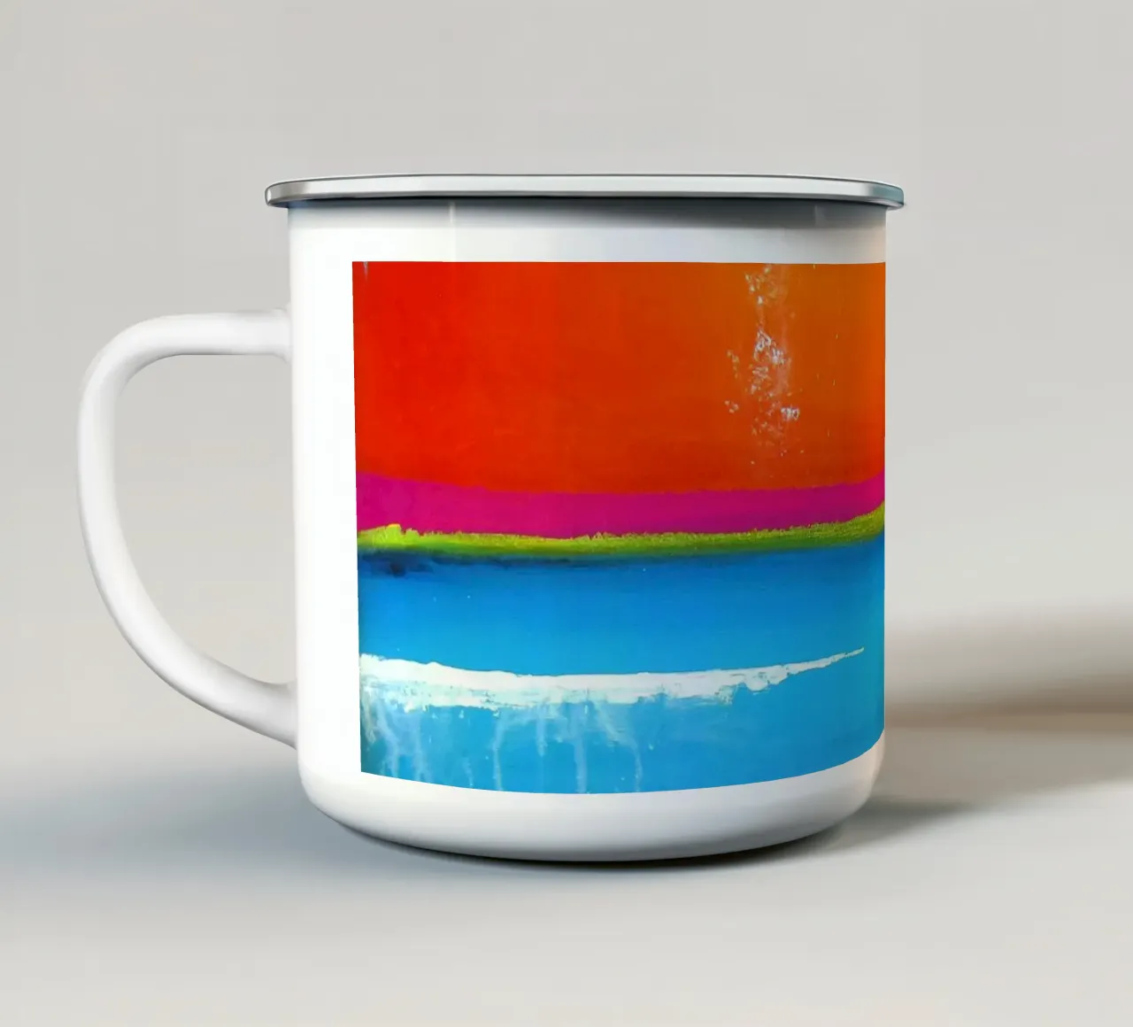 Una sera in riva al mare - Arte astratta arancione e blu tazza in smalto da Petra Lang