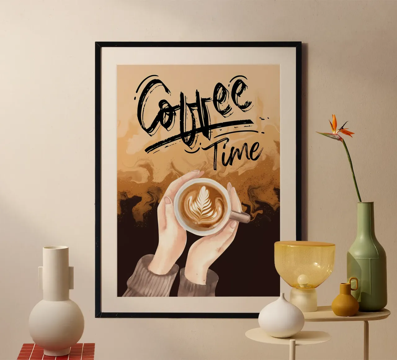 Poster minimalista per il caffè poster con telaio in alluminio da Purrfect Whiskers Art