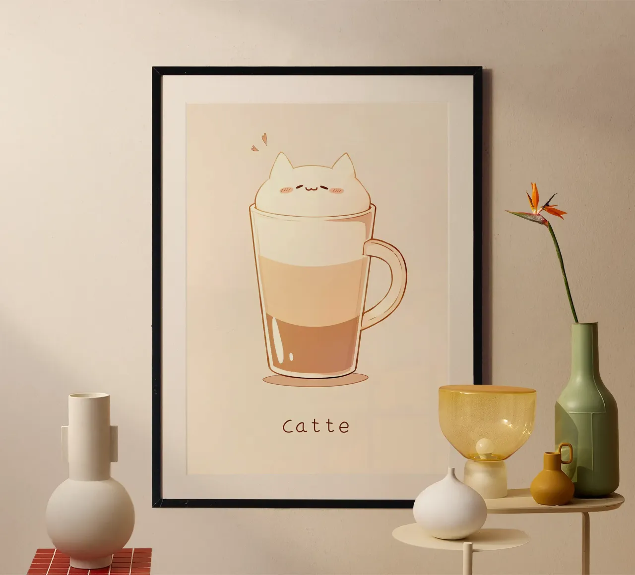 Poster minimalista per gatti poster con telaio in legno da Charles A Boudreau