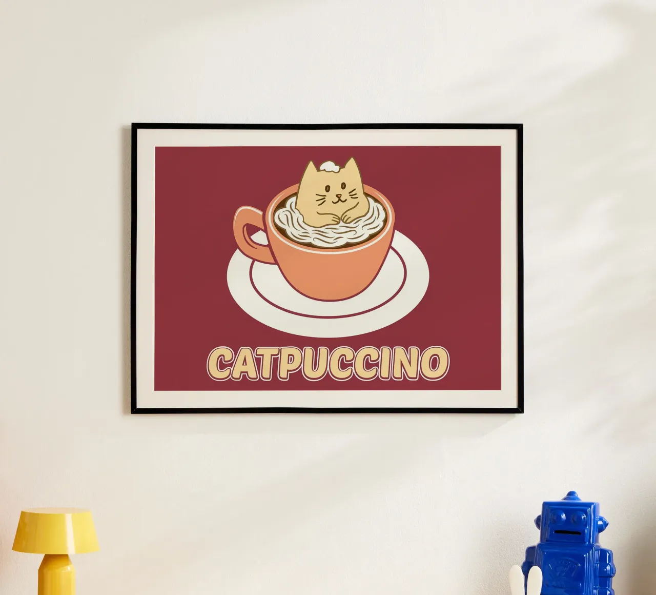 Poster minimalista di un gatto caffellatte poster con telaio in plastica da Charles A Boudreau