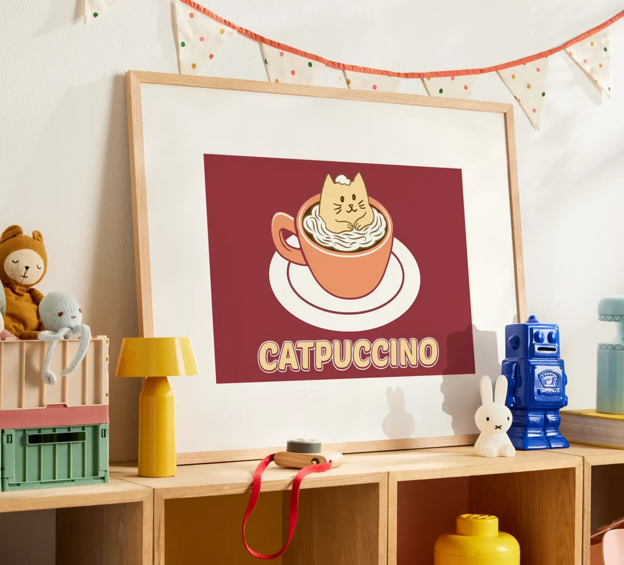 Poster minimalista di un gatto caffellatte poster con telaio in plastica da Charles A Boudreau