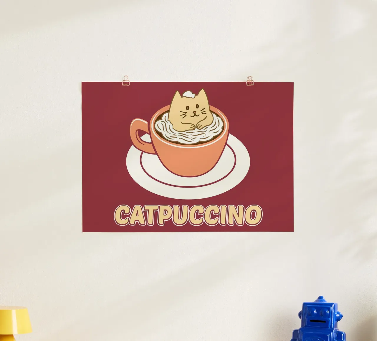 Poster minimalista di un gatto caffellatte poster con telaio in plastica da Charles A Boudreau