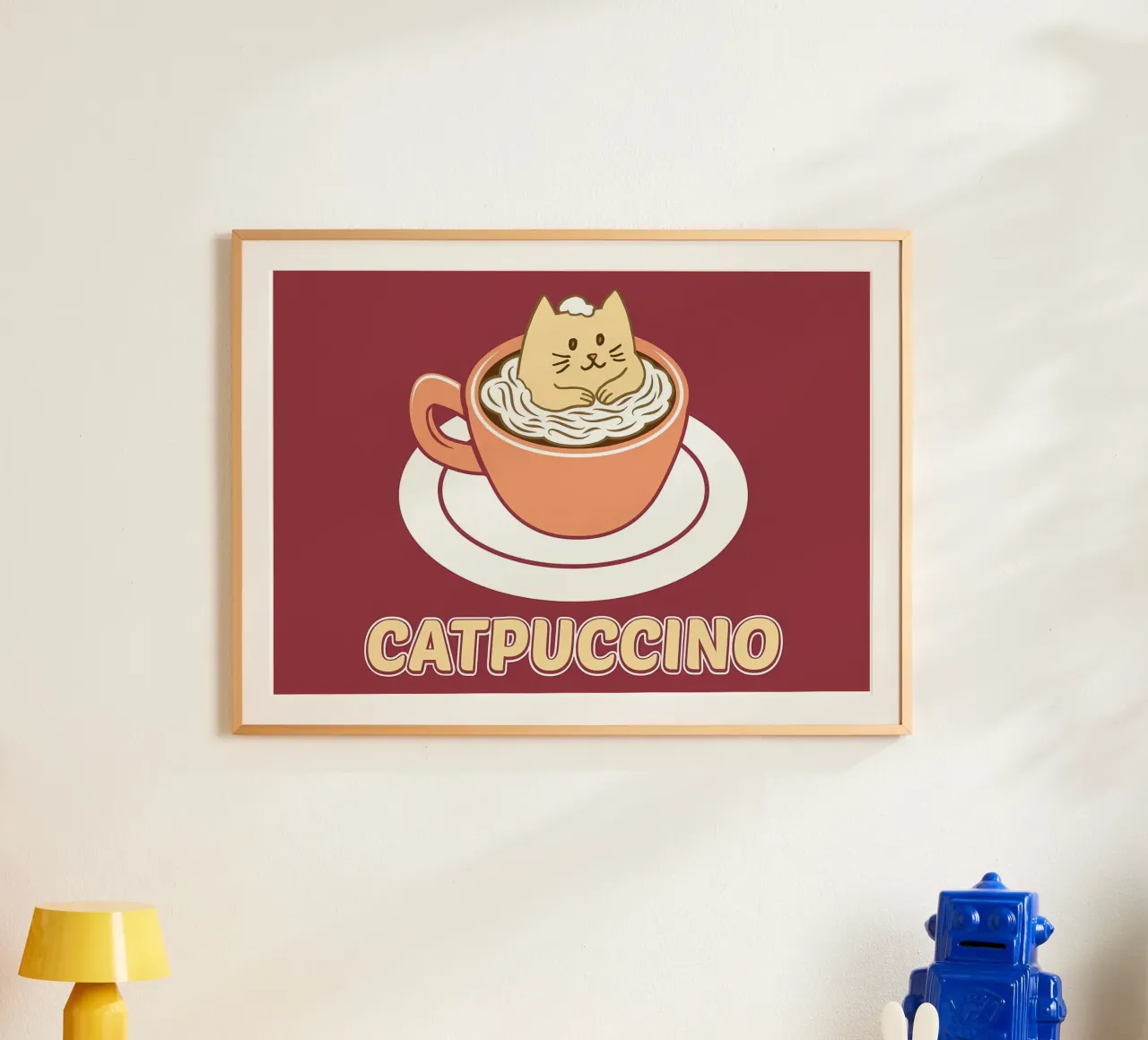 Poster minimalista di un gatto caffellatte poster con telaio in plastica da Charles A Boudreau