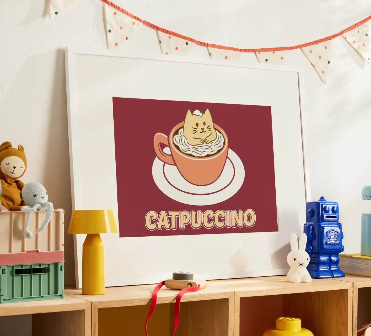 Poster minimalista di un gatto caffellatte poster con telaio in plastica da Charles A Boudreau