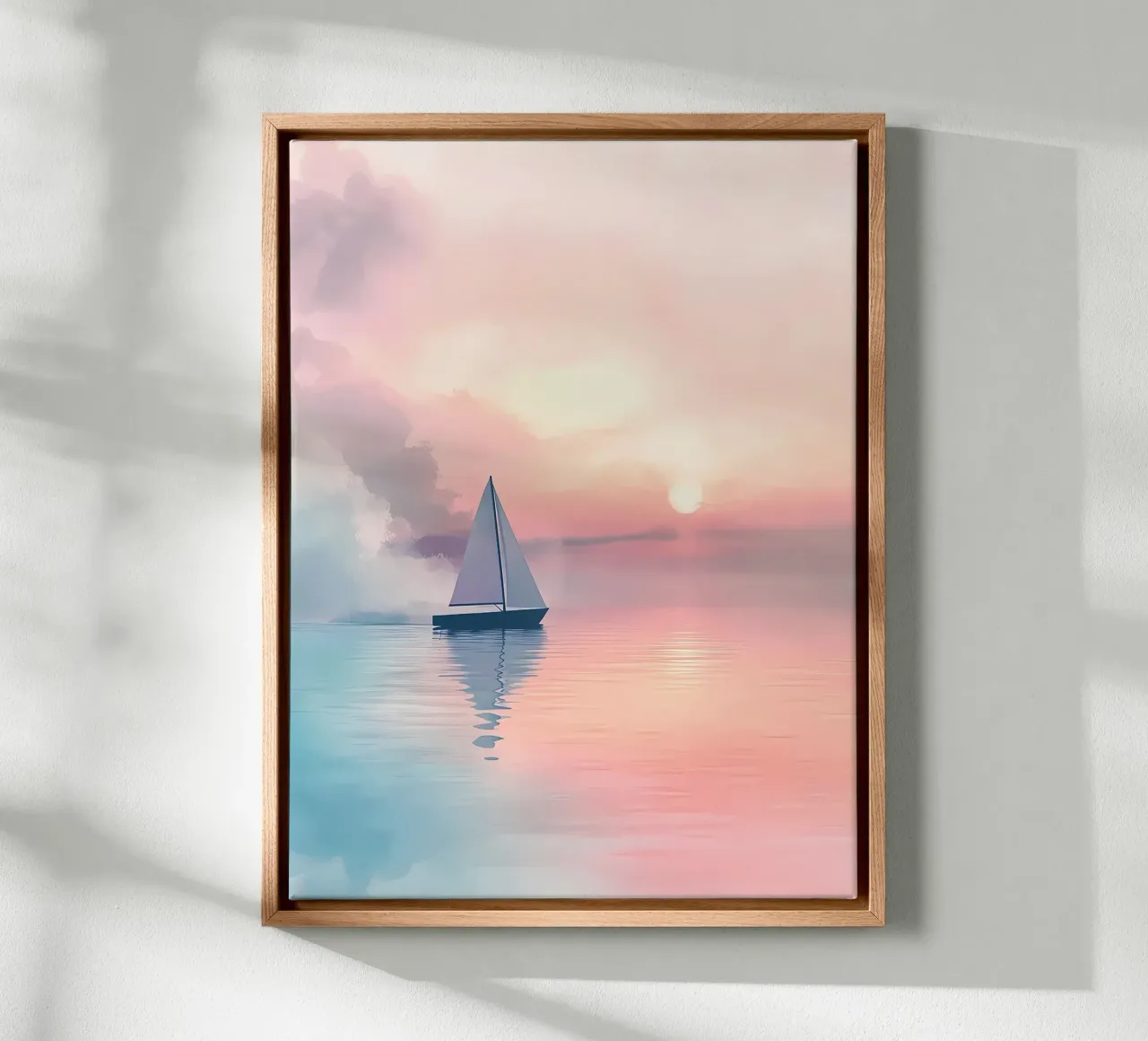 velero puesta de sol reflejo del agua lienzo con Marco flotante de Dale Edward YoungJr