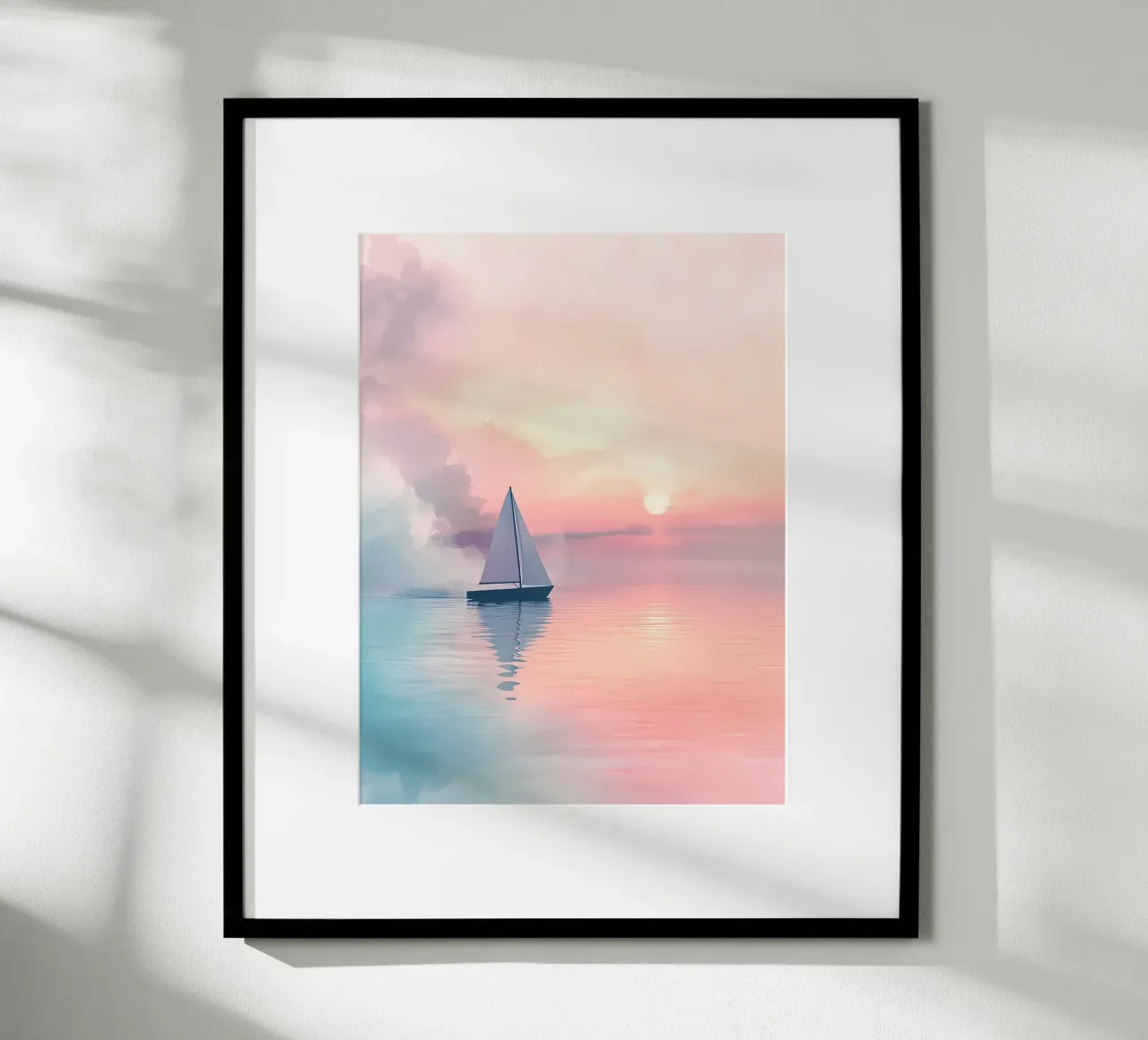 barca a vela tramonto acqua riflessione poster con telaio in alluminio da Dale Edward YoungJr