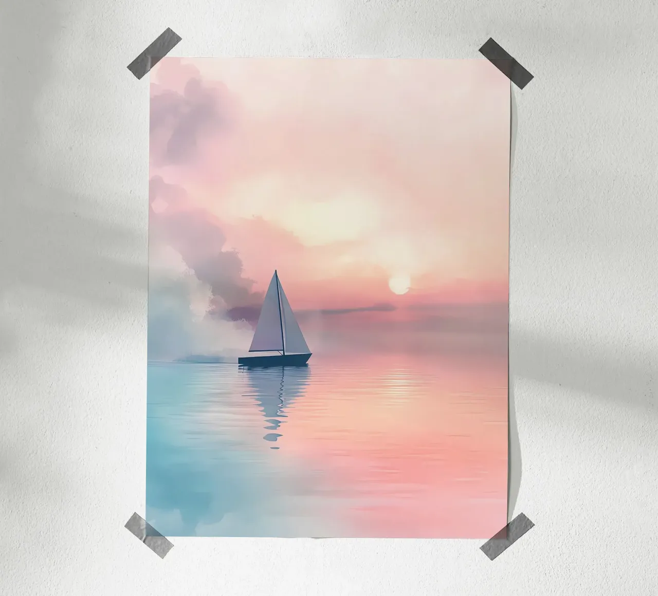 barca a vela tramonto acqua riflessione poster con telaio in alluminio da Dale Edward YoungJr
