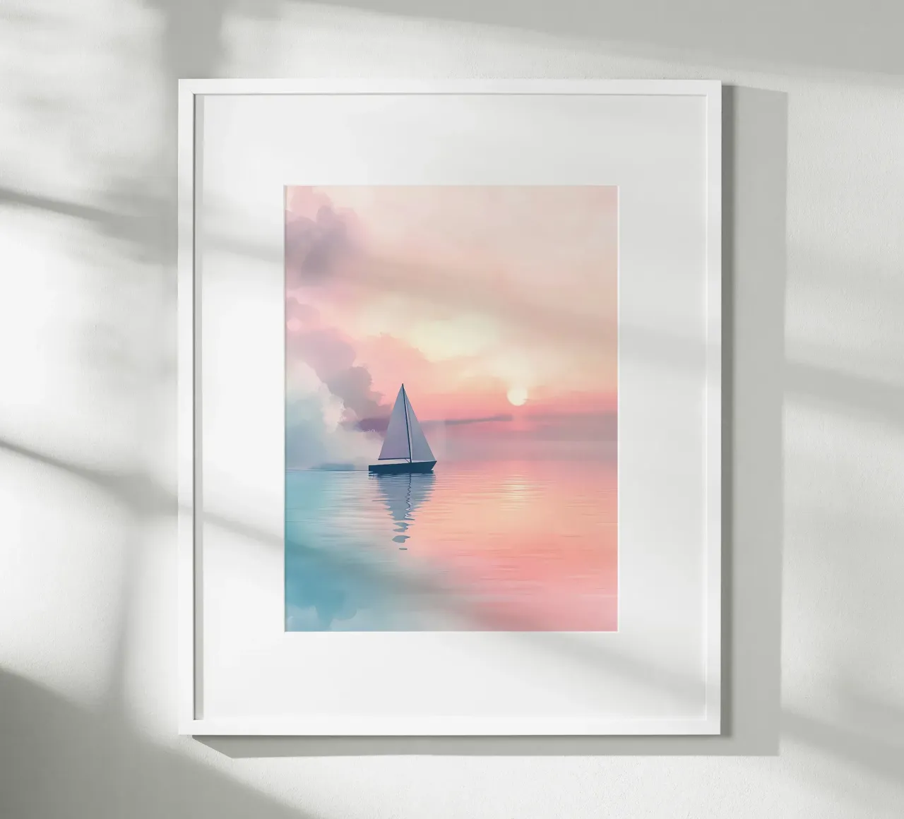 barca a vela tramonto acqua riflessione poster con telaio in alluminio da Dale Edward YoungJr