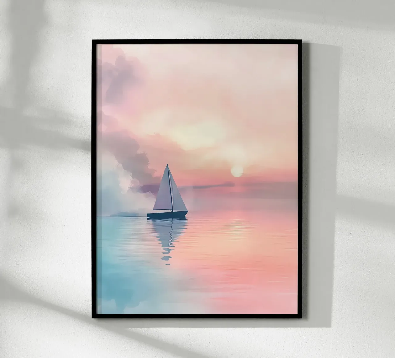 barca a vela tramonto acqua riflessione poster con telaio in alluminio da Dale Edward YoungJr