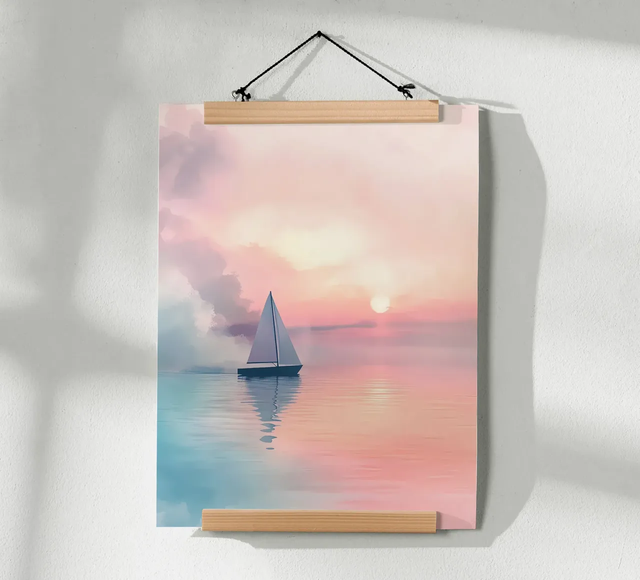 barca a vela tramonto acqua riflessione poster con telaio in alluminio da Dale Edward YoungJr