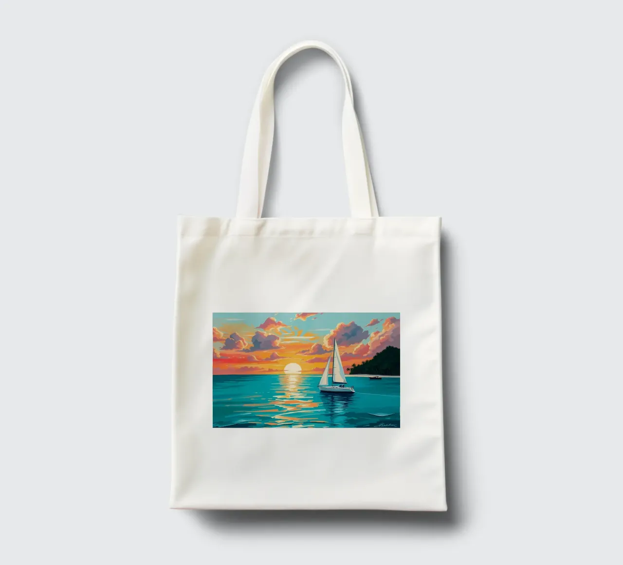 sunset sailboat ocean palm trees tote bag by Dale Edward YoungJr