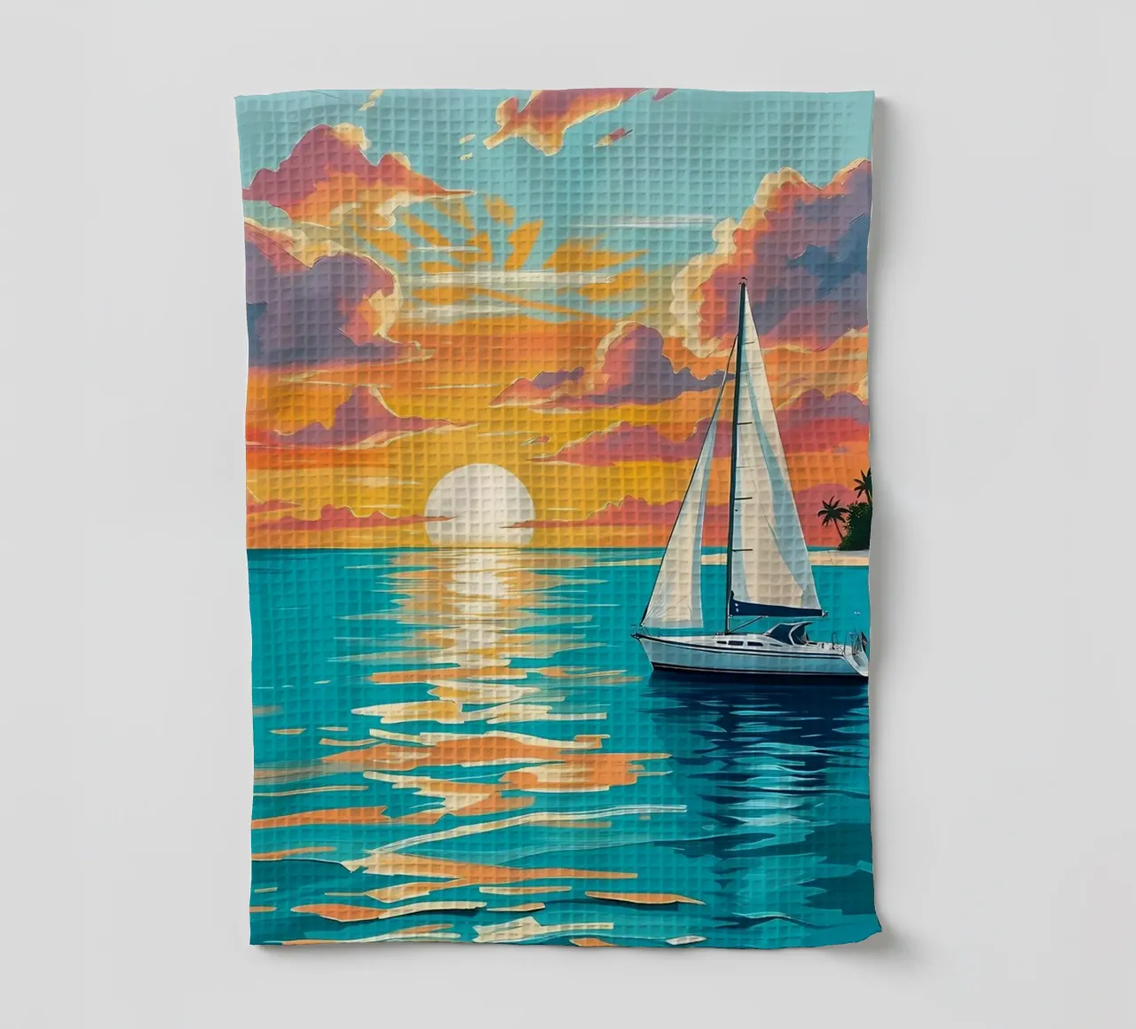 coucher de soleil voilier océan palmiers torchon de Dale Edward YoungJr