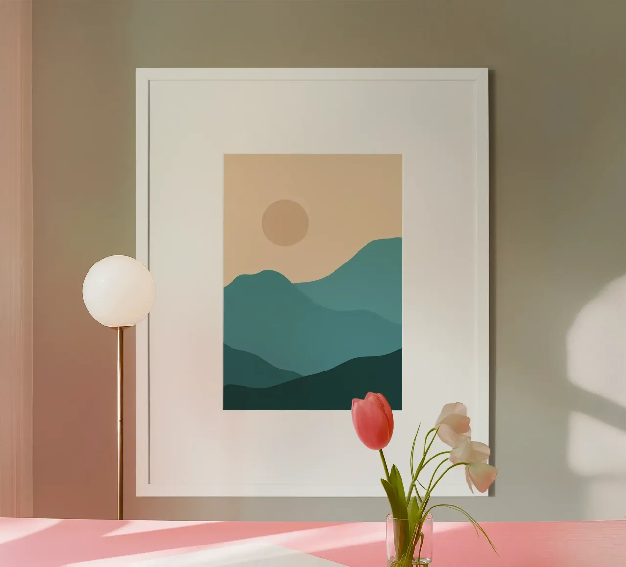 sole montagne orizzonte paesaggio poster con telaio in legno da Janine P McGuire