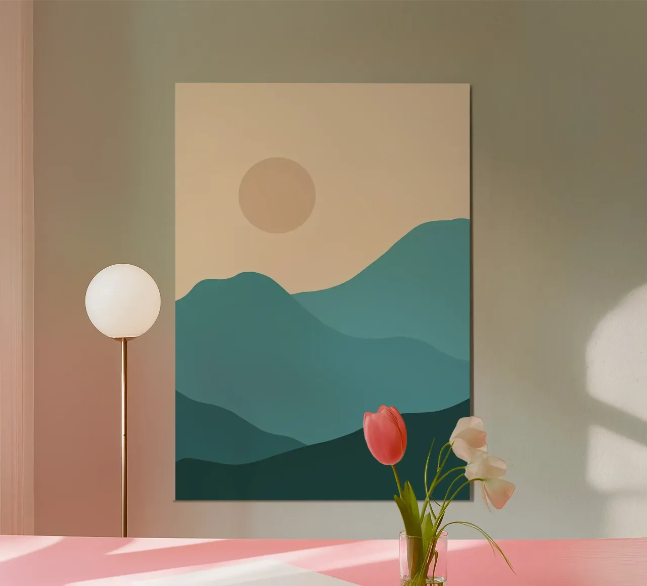 sole montagne orizzonte paesaggio poster con telaio in legno da Janine P McGuire