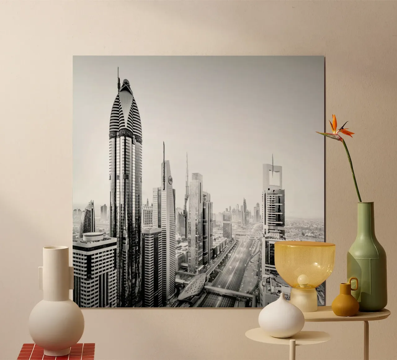Sheikh Zayed Road - Dubai 2015 poster con telaio in alluminio da Håggard Photography | Ronny Behnert