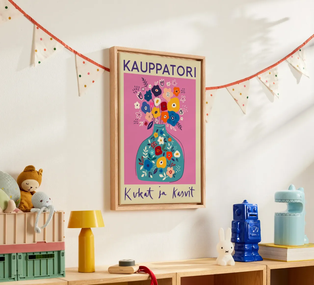 Bloemenmarkt Kauppatori canvas met Baklijst van Klia M_Art
