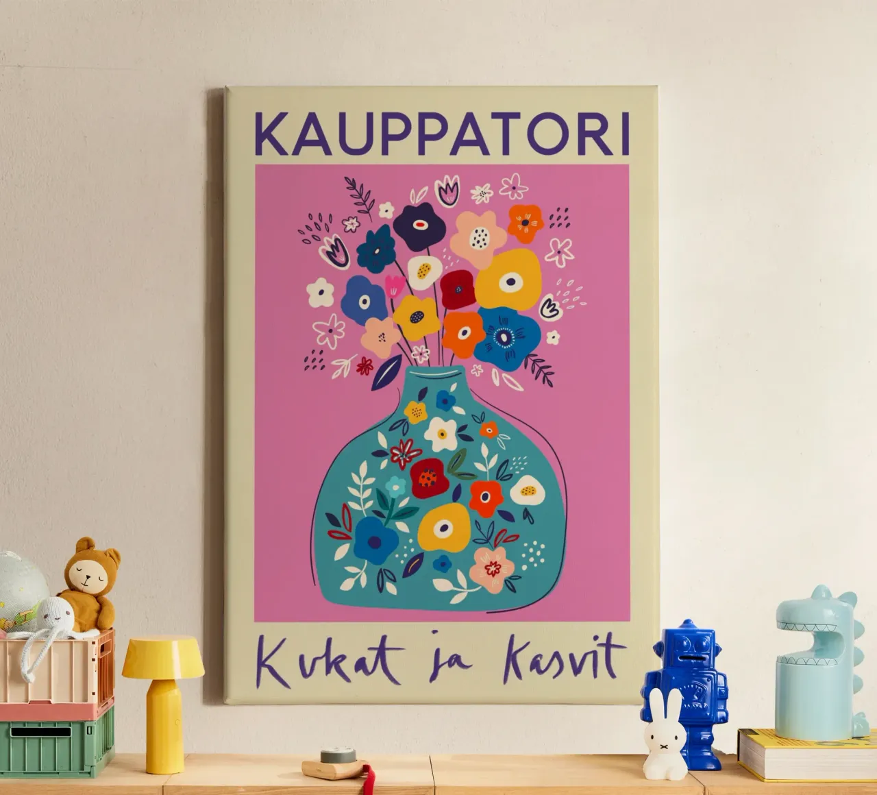 Bloemenmarkt Kauppatori canvas met Baklijst van Klia M_Art