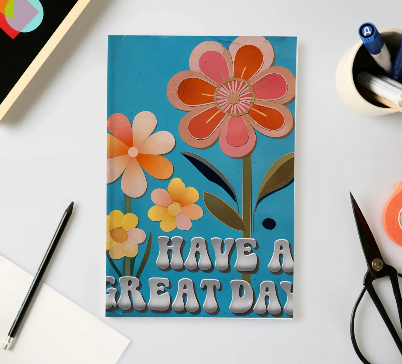 Retro Bloom: Have a Great Day notebook by inspirational quote